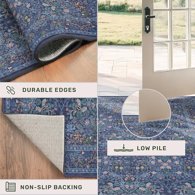 Washable Dark Blue Rug for Living Room - Image 5