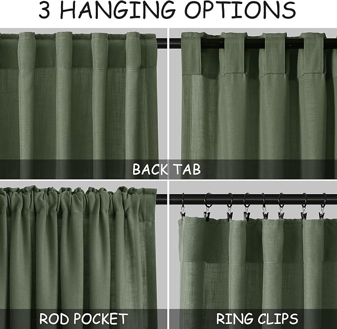 Nanspring Olive Green Linen Curtains - Image 3