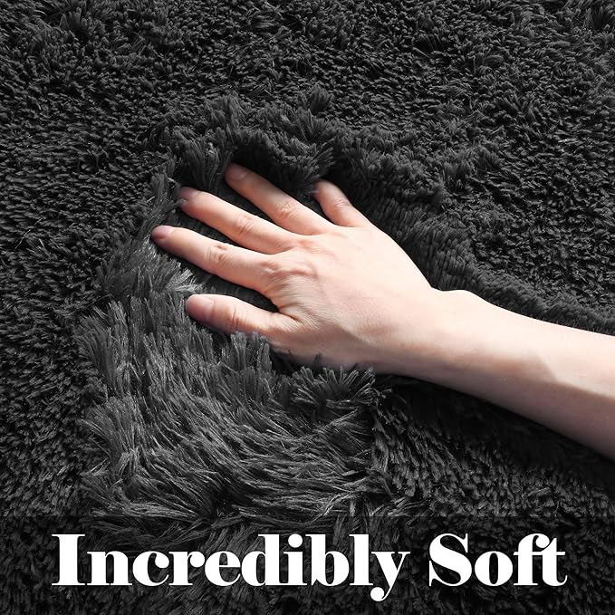 ONASAR Black Rugs for Bedroom, 3x5 Fluffy Bedside Small Area Rug, Soft Plush - Image 2