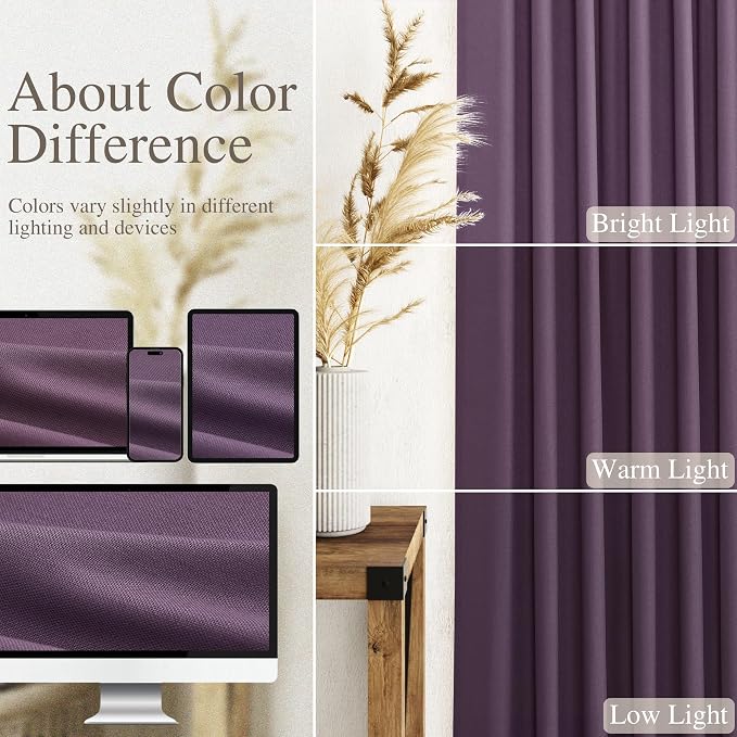 Nanspring Plum Linen Curtains 90 Inch Long 2 Panels Set - Image 3