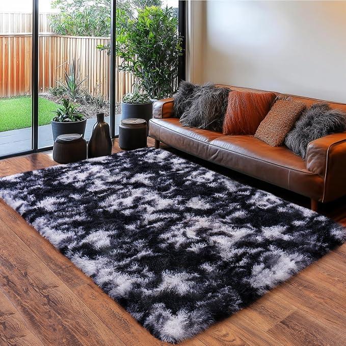 Black and White Rug for Living Room, 9x12 Area Rug for Bedroom, Bedside Indoor - Image 2