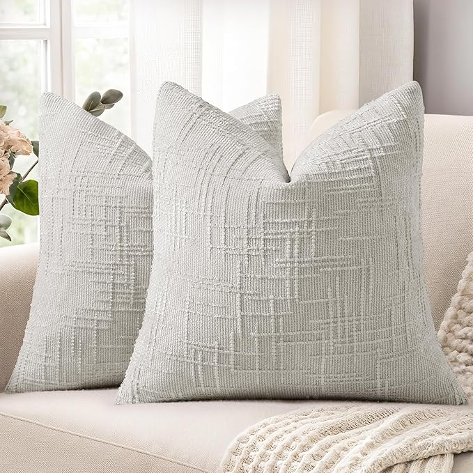 decorUhome Light Grey Chenille Throw Pillow Covers 16x16 Set of 2 Textured Soft by decorUhome