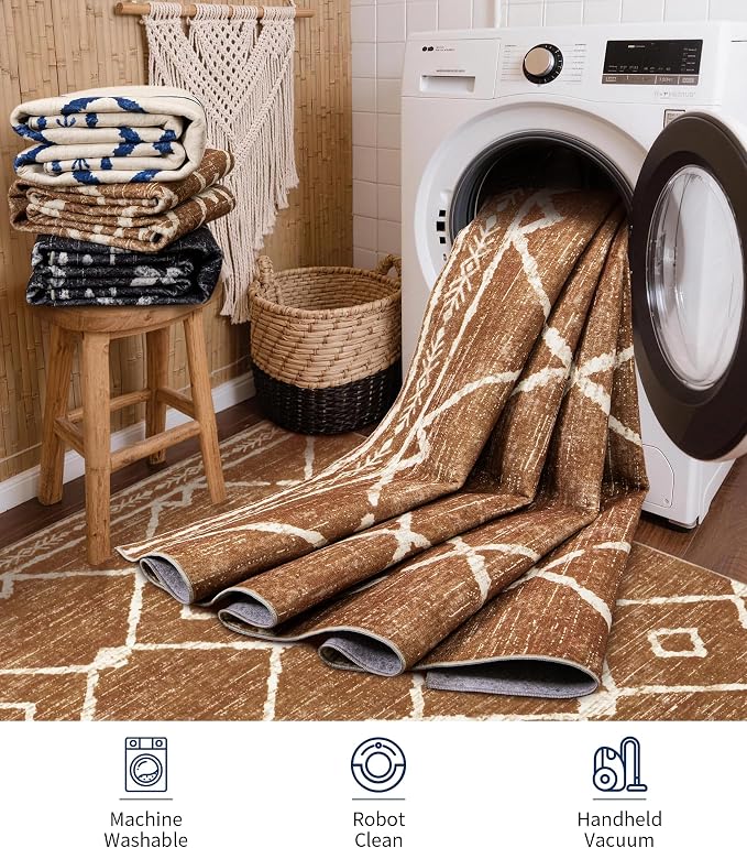 YIHOUSE Western Area Rugs for Living Room 5x7, Moroccan Aztec Burnt Orange Rug - Image 5