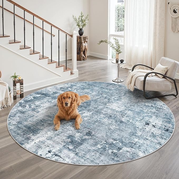8x8 Blue/Grey Round Rug 8ft Living Room Circle Rug Vintage Round Area Rug Non - Image 2