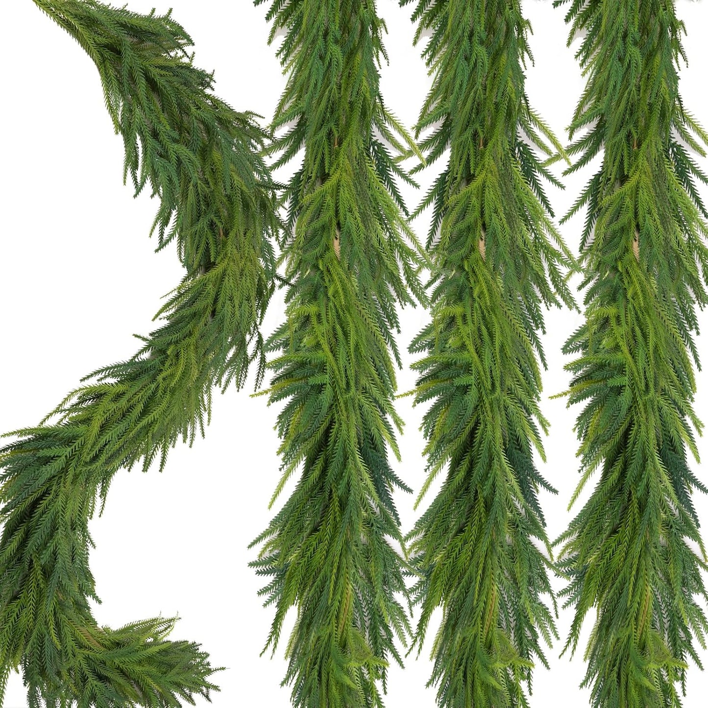 1 Pcs Artificial Norfolk Pine Garlands Christmas, 6 FT Dense Real Touch Winter Pine Garland Ornament, Green Artificial Greenery Garland for Table, Mantle, Wall, Indoor, Outdoor Christmas Decorations