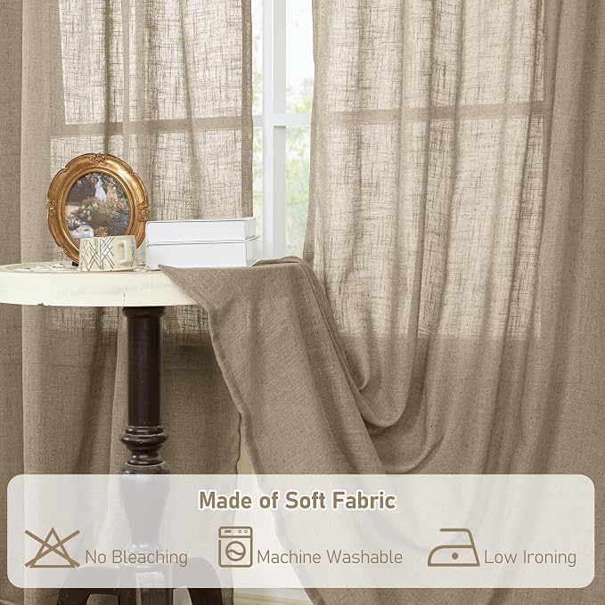 LAMIT Taupe Linen Curtains 24 Inch Length - Image 8