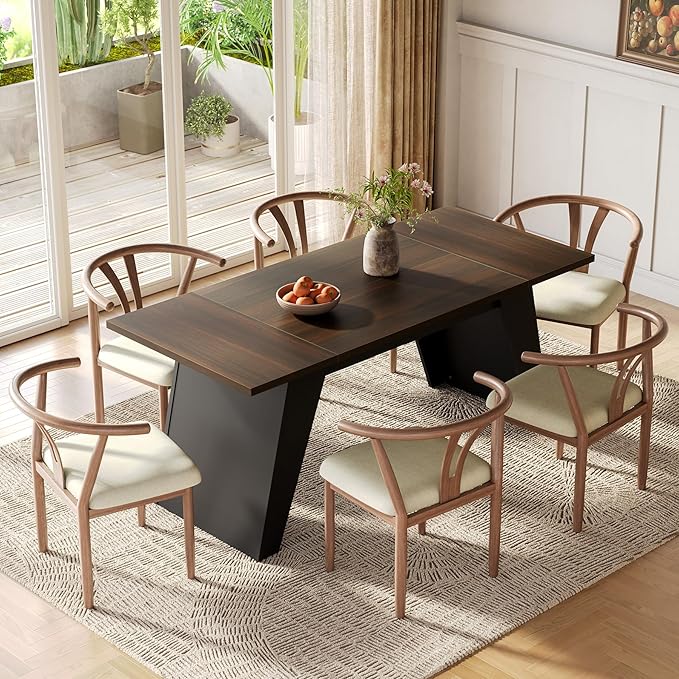 LITTLE TREE 71-Inch Dining Table, Rectangular Kitchen Table for 4-6 People, Heavy-Duty Furniture Legs, Multi-Functional Kitchen/Dining/Living Room Furniture, Black