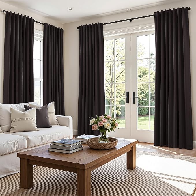 Guken Cocoa Coffee 100% Blackout Linen Curtains 120 Inch Length 2 Panels Set - Image 8