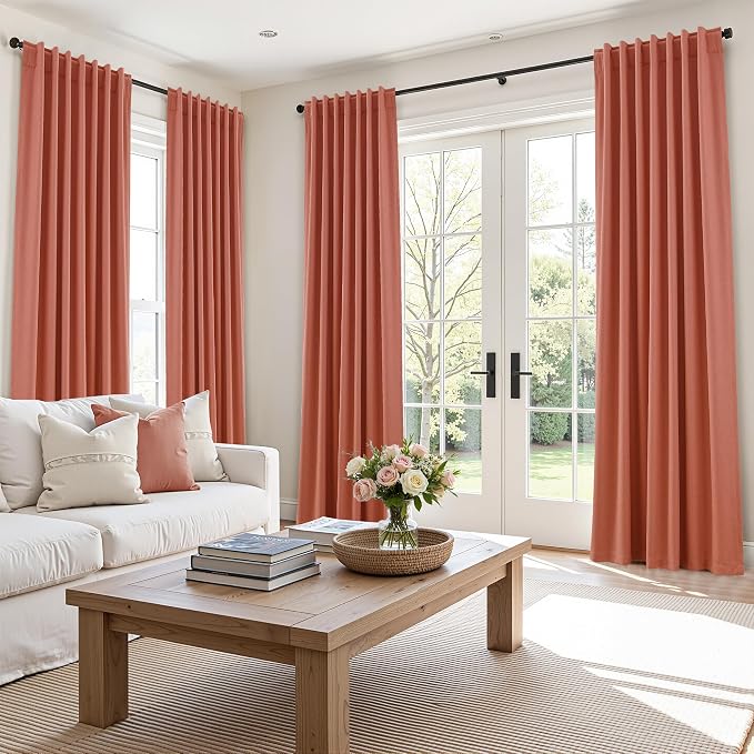 Guken Coral 100% Blackout Linen Curtains 108 Inch Length 2 Panels Set - Image 9