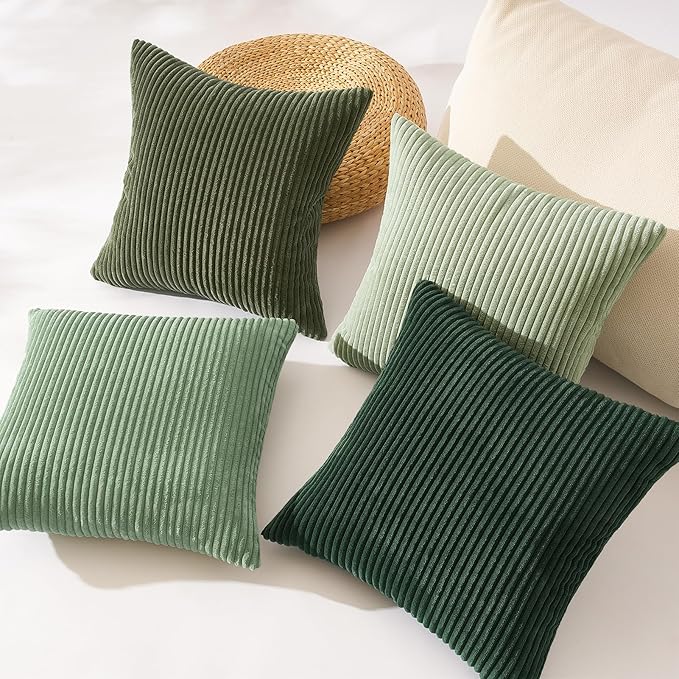 Topfinel Corduroy Throw Pillow Covers Pack of 2 LightGreen 22"x22" No Insert - Image 4