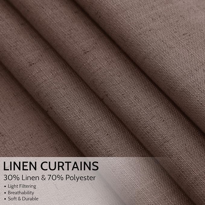 Nanspring Cappuccino Linen Blend Light Filtering Back Tab Curtains 96 Inches - Image 2