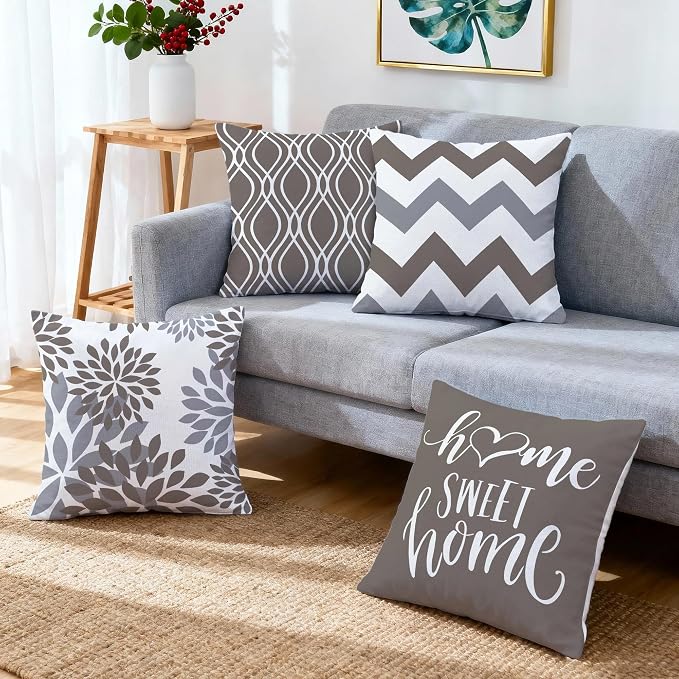 Hexagram Geometric Grey Pillow Covers 20x20 Set of 4, Decorative Outdoor Boho - Image 6