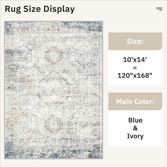 10x14 Area Rugs for Living Room, Non Slip Machine Washable Vintage Rugs - Image 4