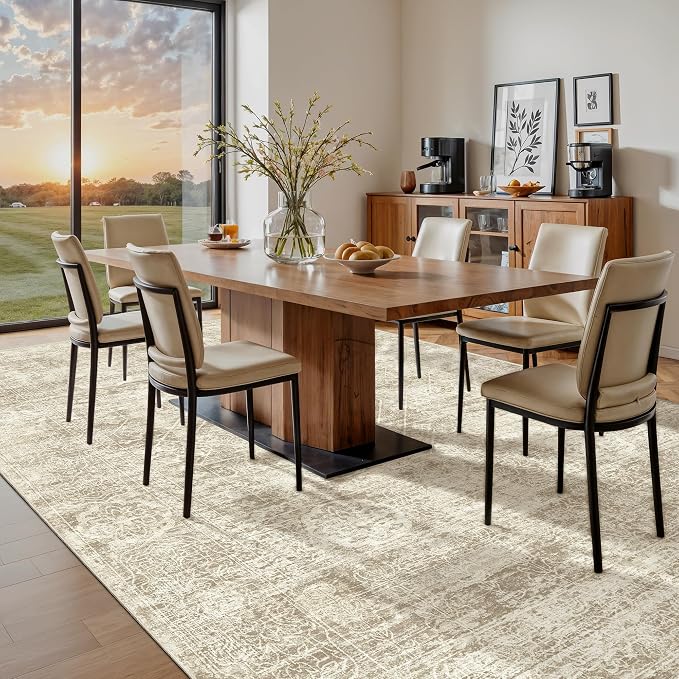 Madane 8x10 Area Rugs for Living Room, Machine Washable Vintage Beige Rug - Image 4