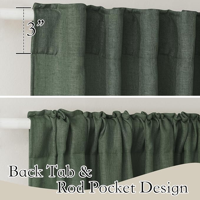RYB HOME Olive Green Linen Sheer Curtains 84 inches, 2 Panels Rod Pocket Living - Image 2