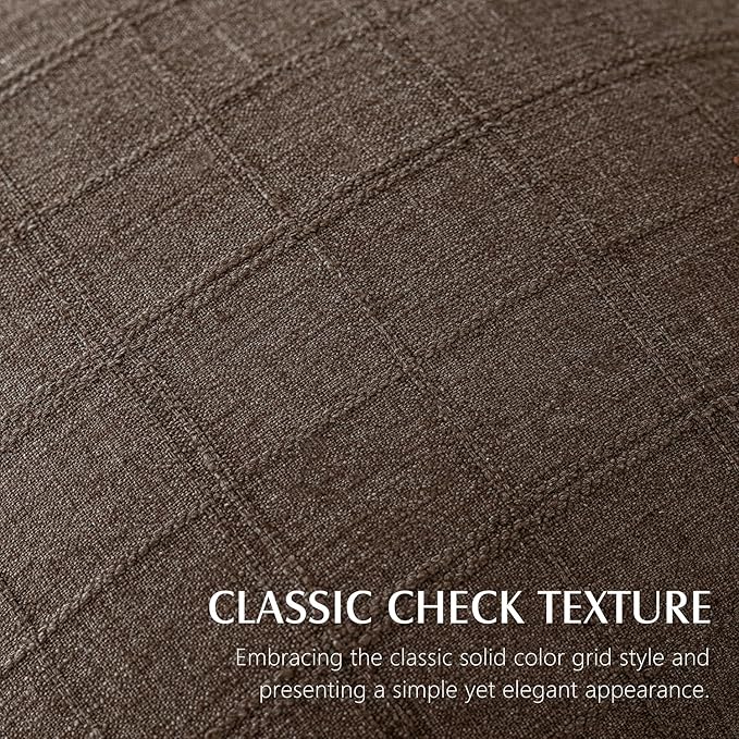 Foindtower Set of 2 Decorative Linen Check Throw Pillow Covers Neutral Farmhouse Lumbar Cushion Covers Modern Boho Home Decor for Sofa Chair Couch Bedroom Living Room Outdoor,12×20 Inch,Dark Brown