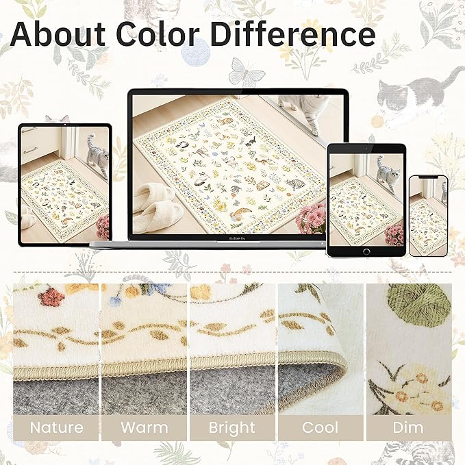 Cat 4x6 Area Rugs, Machine Washable Animal Floral Accent Rug Non-Slip Low Pile - Image 8