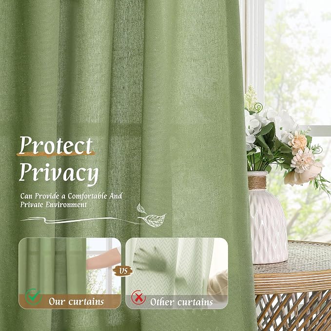 LAMIT 54 Inch Linen Curtains 2 Panels, Soft Faux Linen Light Filtering Panels - Image 5