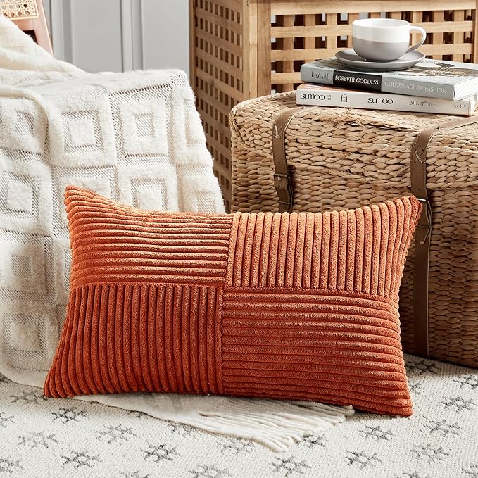 Fancy Homi 2 Packs Burnt Orange Lumbar Decorative Throw Pillow Covers 20x28 Inch - Image 2