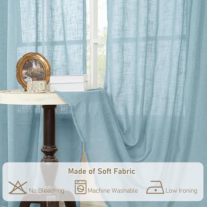 LAMIT Stone Blue Semi Sheer Window Linen Curtains 63 Inch Length, Light - Image 8