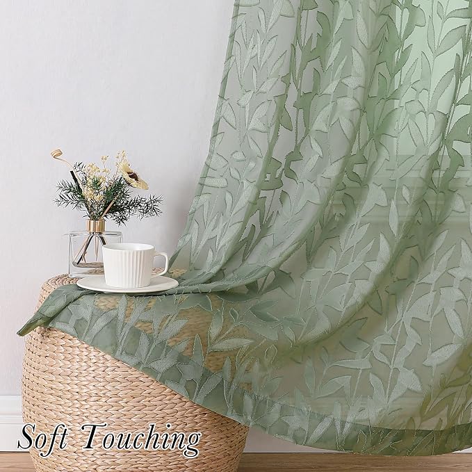 Lecloud Leia Sage Green Sheer Curtains 84 Inches Long 2 Panels, Airy Voile - Image 8