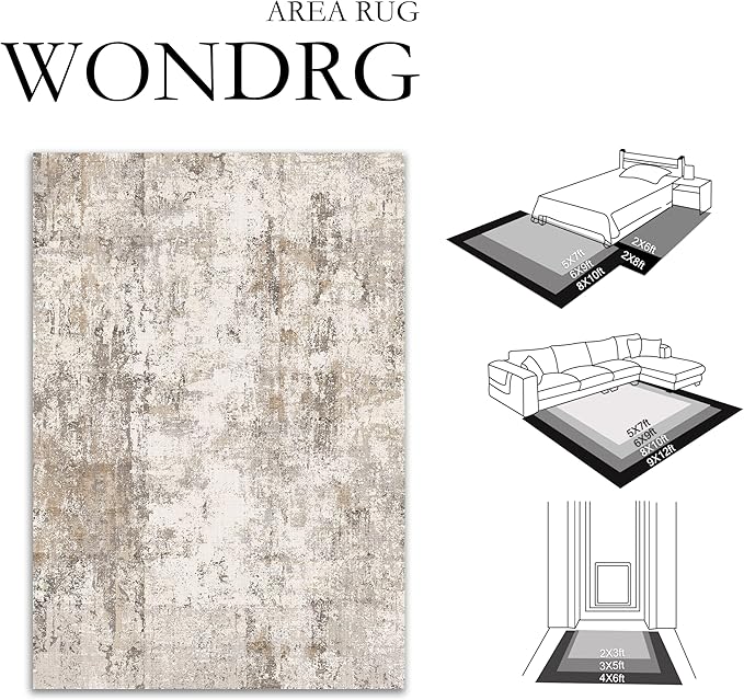 3x8 Washable Runner Rug Brown Grey Neutral Abstract Hallway Kitchen Living Room Bedroom Non Slip Throw Rug Soft Low Pile Indoor Carpet for Entrance Laundry Bathroom