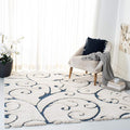 SAFAVIEH Florida Shag Collection Area Rug - 11' Square, Cream & Blue, Scroll Design, Non-Shedding & Easy Care, 1.2-inch Thick Ideal for High Traffic Areas in Living Room, Bedroom (SG455-1165)