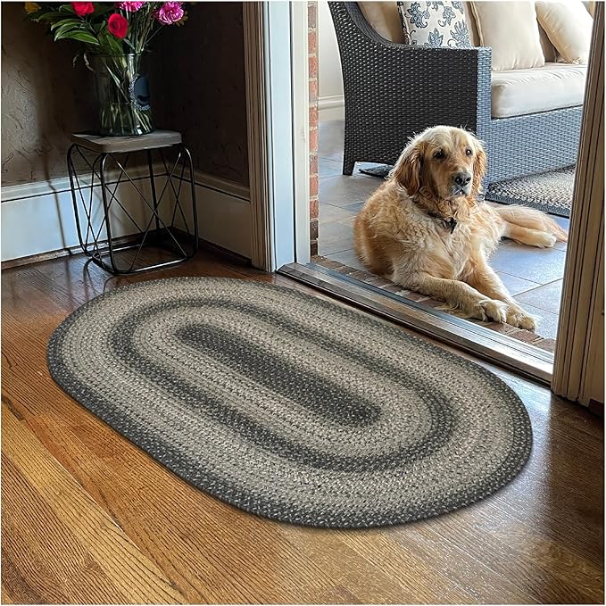 Flint Hill Jute Braided Rug 27x45 - Black and Gray Jute Entryway Rug for Primitive Decor
