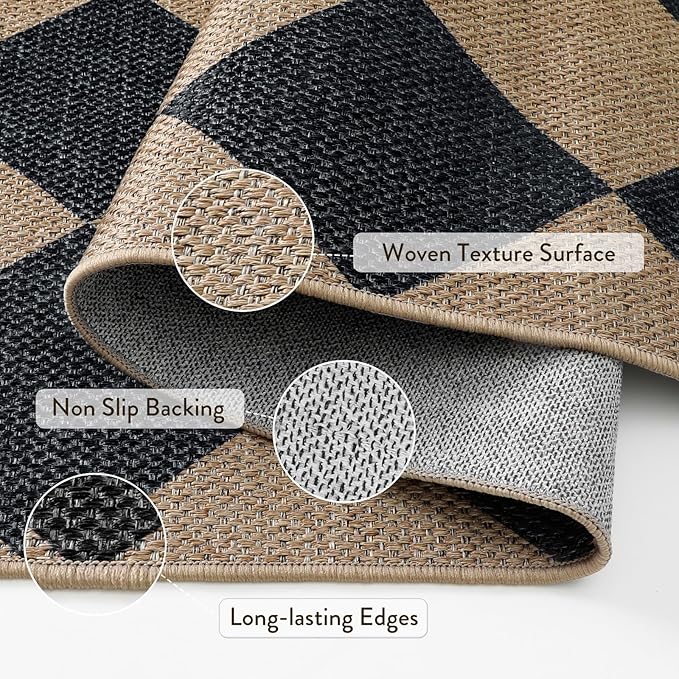 Lahome Colette Checkered Round Rug 3ft, Circle Indoor Outdoor Entryway Patio - Image 3