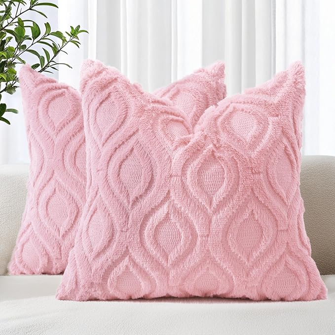 decorUhome Summer Throw Pillow Covers 26x26 Inch Set of 2, Soft Plush Faux Wool by decorUhome