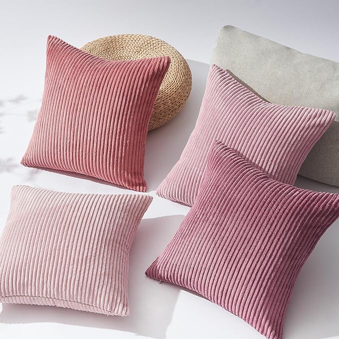 Topfinel Pink Throw Pillows Covers 20x20 Inch Set of 4, Farmhouse Corduroy - Image 2