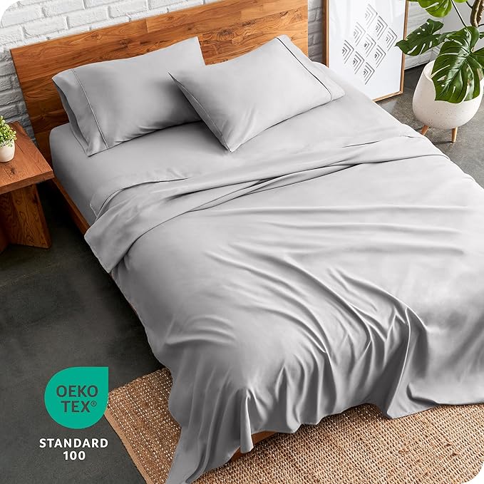 Bare Home California King Sheet Set - 1800 Ultra-Soft Microfiber Cal King Bed Sheets - Double Brushed - Deep Pockets - Easy Fit - 4 Piece Set - Bed Sheets (California King, Light Grey)