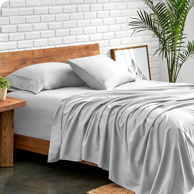 Bare Home Short Queen Sheet Set - 1800 Ultra-Soft Microfiber - Double Brushed - Deep Pockets - Easy Fit - 4 Piece Set - Bed Sheets (Short Queen, Cloud Grey)