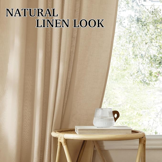 RYB HOME Camel Linen Sheer Curtains 95 inches Length, Aesthetic Light Filtering - Image 6