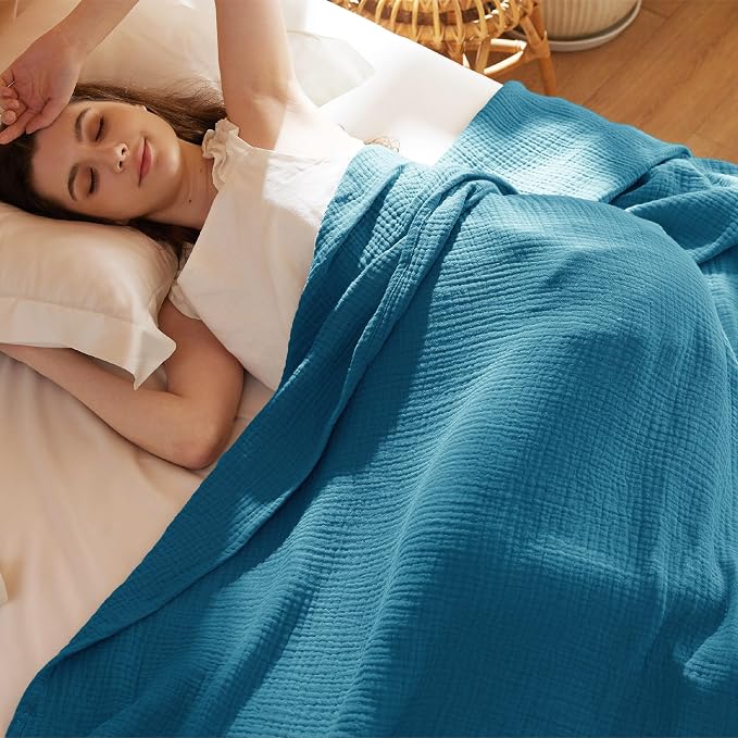 Bedsure 100% Cotton Muslin Blanket Queen Size - Image 6