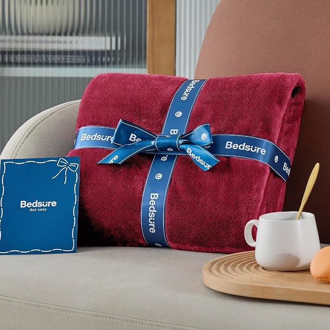 Bedsure GentleSoft Fleece Blankets King Size Burgundy - Image 7
