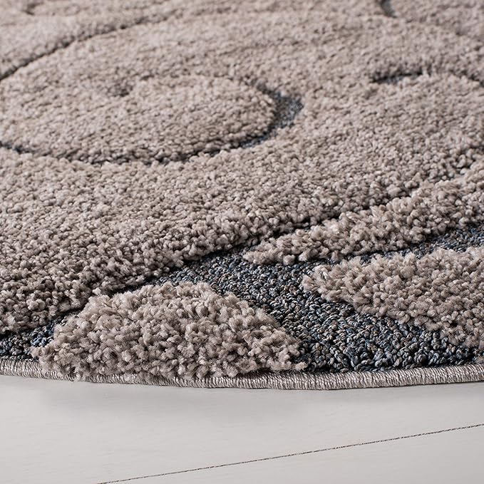 SAFAVIEH Florida Shag Collection 4' Round Grey/Light Blue SG455 Scrolling Vine Graceful Swirl Textured Non-Shedding Living Room Bedroom Dining Room Entryway Plush 1.2-inch Thick Area Rug
