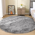 ORINOVA Round Rugs 6ft Silver Grey Fuzzy Faux Sheepskin Washable Furry Fur Area by ORINOVA