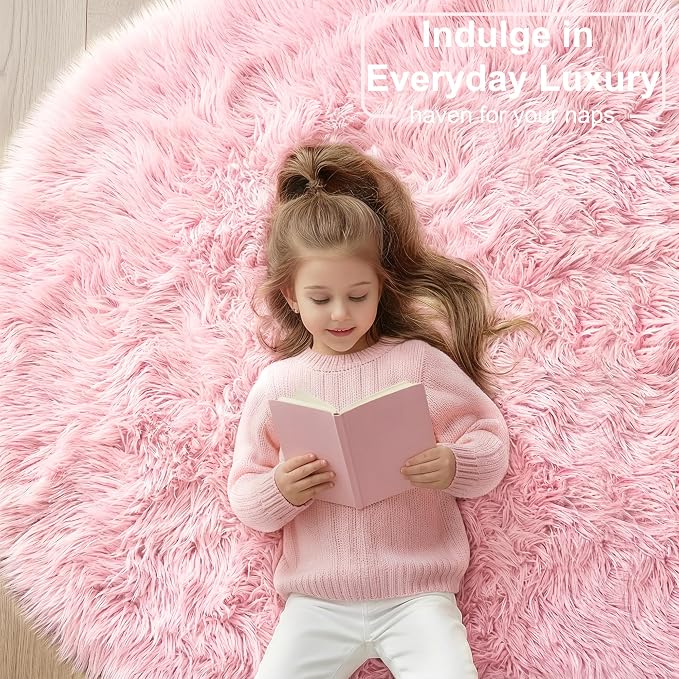 Amdrebio Light Pink Small Cute Round Rug 3Ft - Image 8