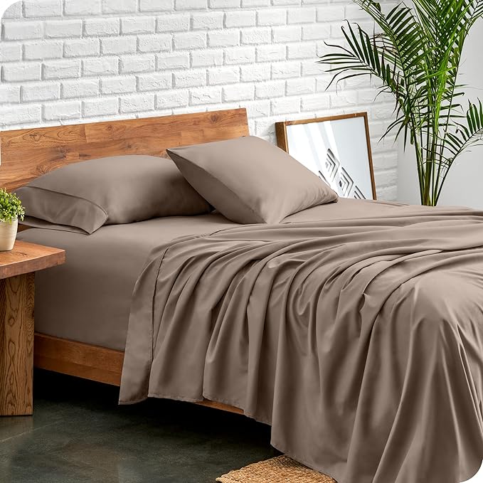 Bare Home King Sheet Set - Luxury 1800 Ultra-Soft Microfiber King Bed Sheets - Double Brushed - Deep Pockets - Easy Fit - 4 Piece Set - Bedding Sheets & Pillowcases (King, Taupe)