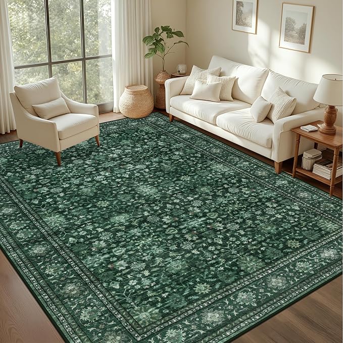 6x9 Area Rugs Living Room Rug: Washable Vintage Distressed Floral Rug No Slip by EXPEDIX