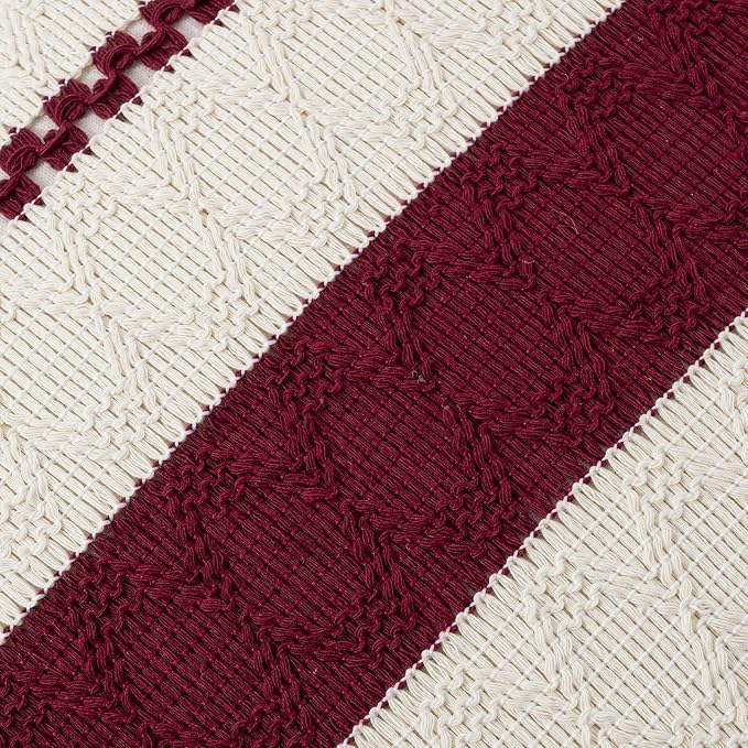 Fancy Homi Set of 1 Burgundy Boho Long Lumbar Decorative Throw Pillow Cover - Image 4