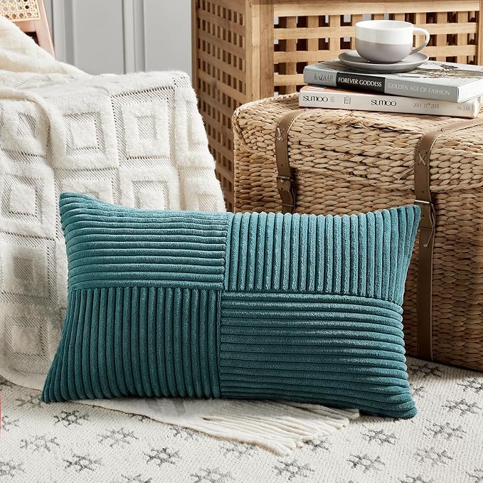 Fancy Homi 2 Packs Teal Lumbar Decorative Throw Pillow Covers 16x32 Inch - Image 2