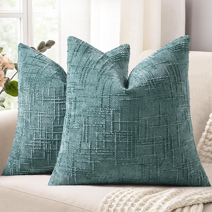 decorUhome Summer Teal Chenille Euro Sham Throw Pillow Covers 22x22 Set of 2 by decorUhome