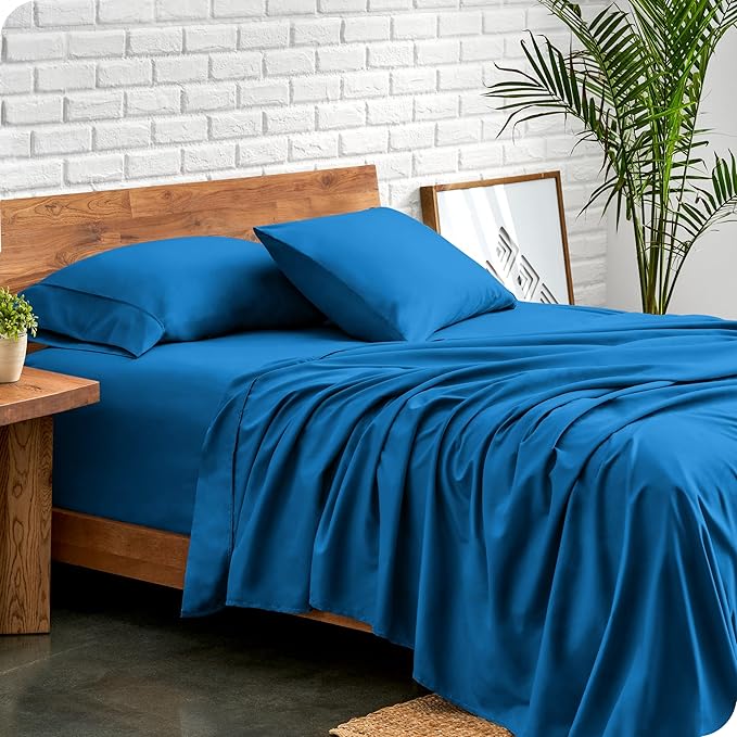 Bare Home Queen Sheet Set - Luxury 1800 Ultra-Soft Microfiber Bed Sheets - Double Brushed - Deep Pockets - Easy Fit - 4 Piece Set - Bedding Sheets & Pillowcases (Queen, Medium Blue)
