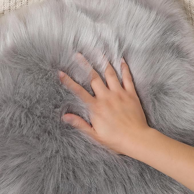 linmopm Faux Fur Rug Sheepskin Shag Fluffy Fuzzy Grey 3x4 ft Rugs - Image 5