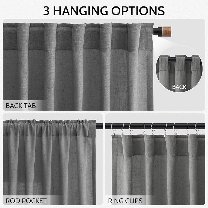 Nanspring Blazer Grey Curtains Linen Blend Light Filtering Back Tab Curtain 84 - Image 3