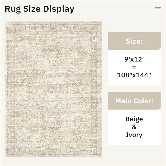 9x12 Area Rugs for Living Room, Non Slip Machine Washable Vintage Rugs - Image 4