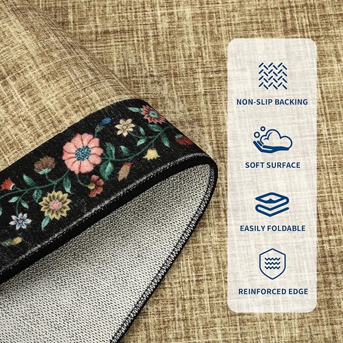 GarveeHome 4x6 Area Rugs for Bedroom Living Room Machine Washable Rugs Floral - Image 3