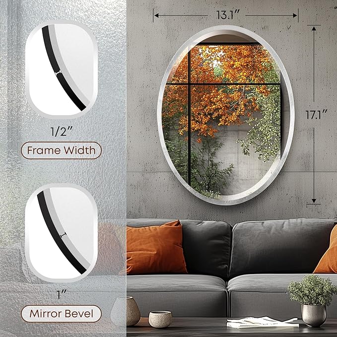OVALCREST - Oval Wooden Beveled Wall Mirror for Home Decor, Bathroom, Vanity, Bedroom, Living Room, Hallway - London Style (Silver Leaf with Brown Antique) 13.1 x 17.1